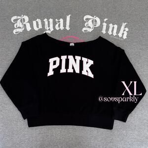 VS PINK Ivy Fleece Off-The-Shoulder Limited Edition Pure Black Night Sparkle- XL